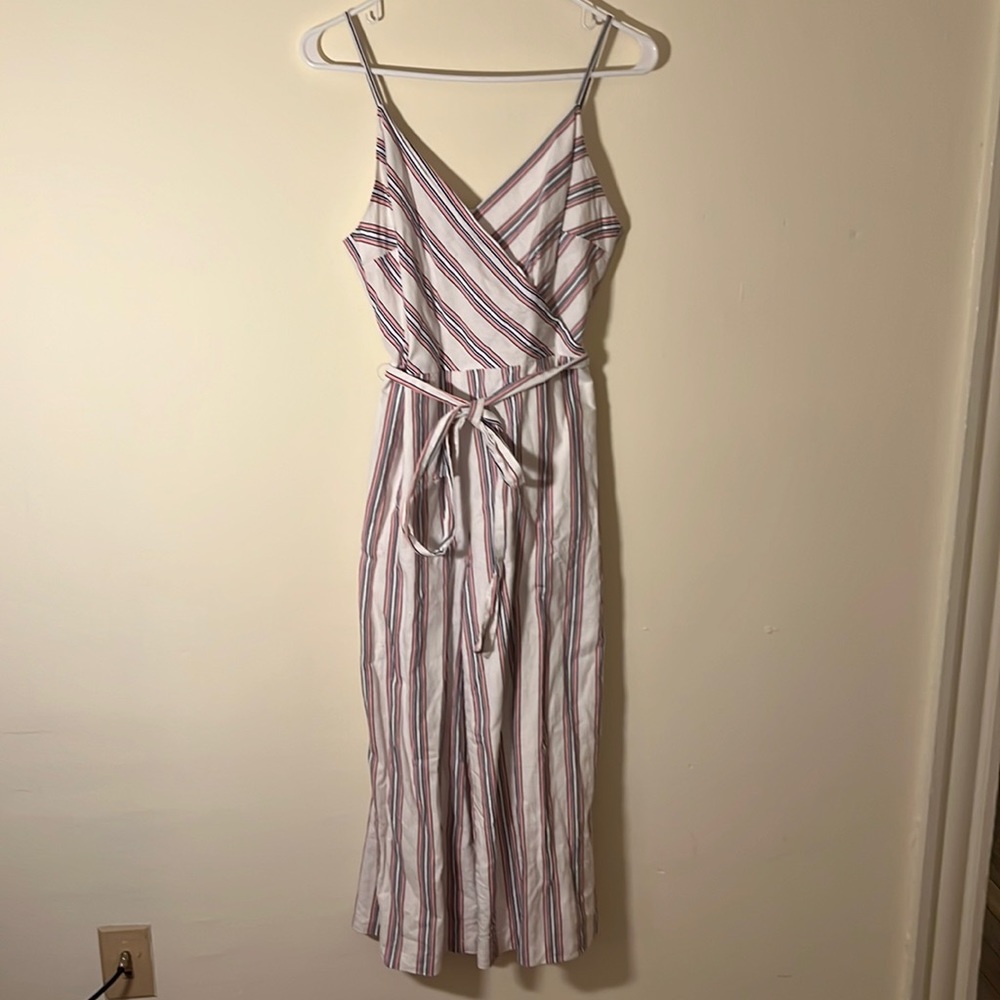 Banana Republic Striped Lined Blend Jumpsuit w/ Tie Waist & Spaghetti Straps | 6